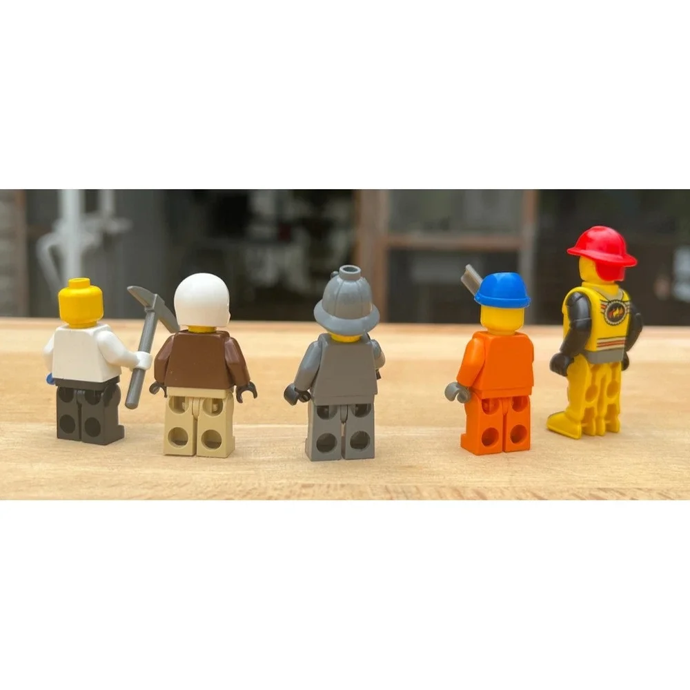 Lot of 5 Used LEGO Minifigures Fireman Police Construction Prisoner City